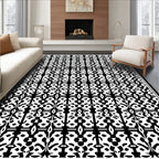 Intricate Geometric Patterned Black and White Rug