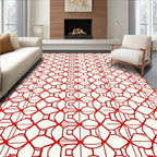 Bold Red Geometric Lattice Pattern Rug