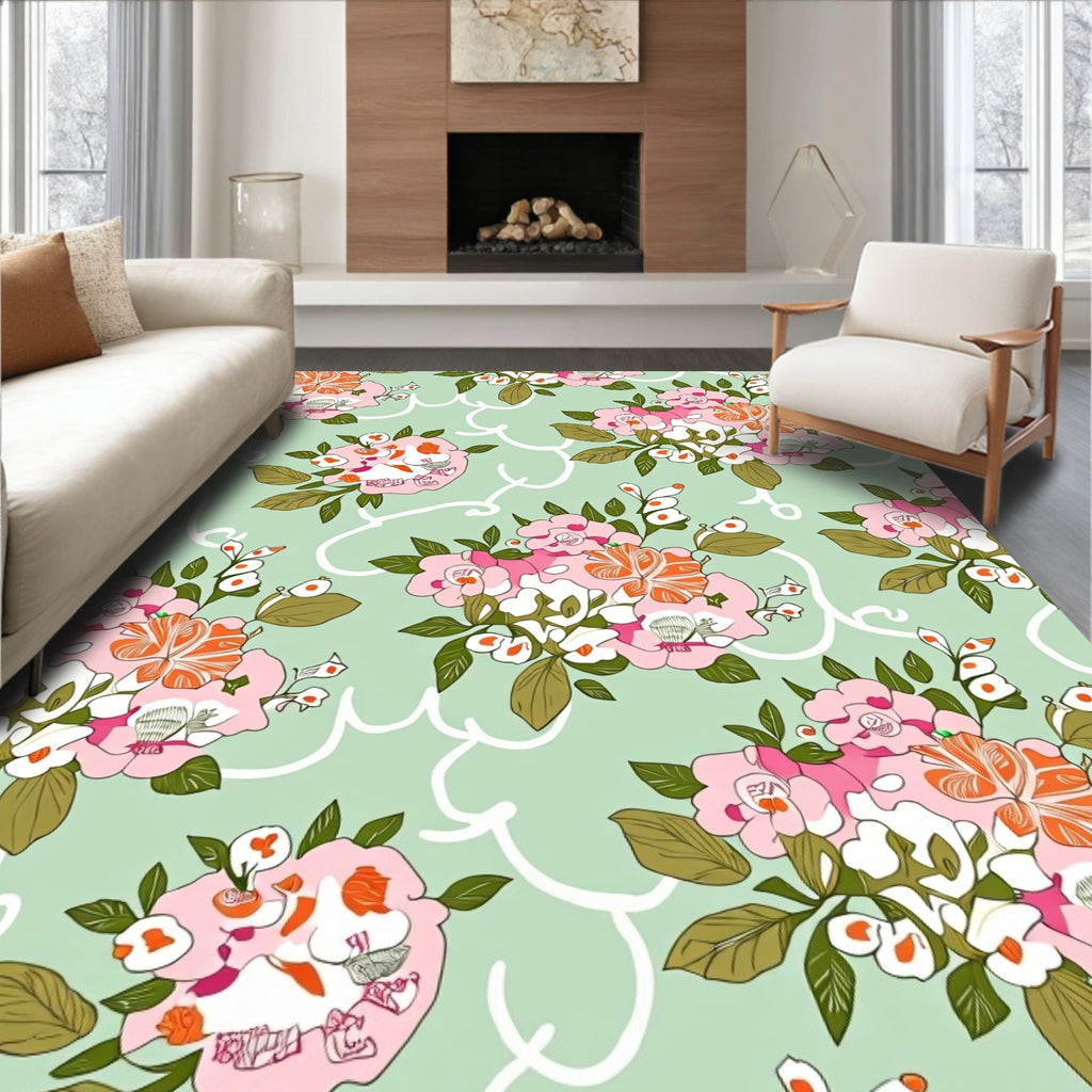 Pastel Floral Pattern with Scalloped Accents Rug