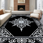 Black White Gothic Floral Star Design Rug