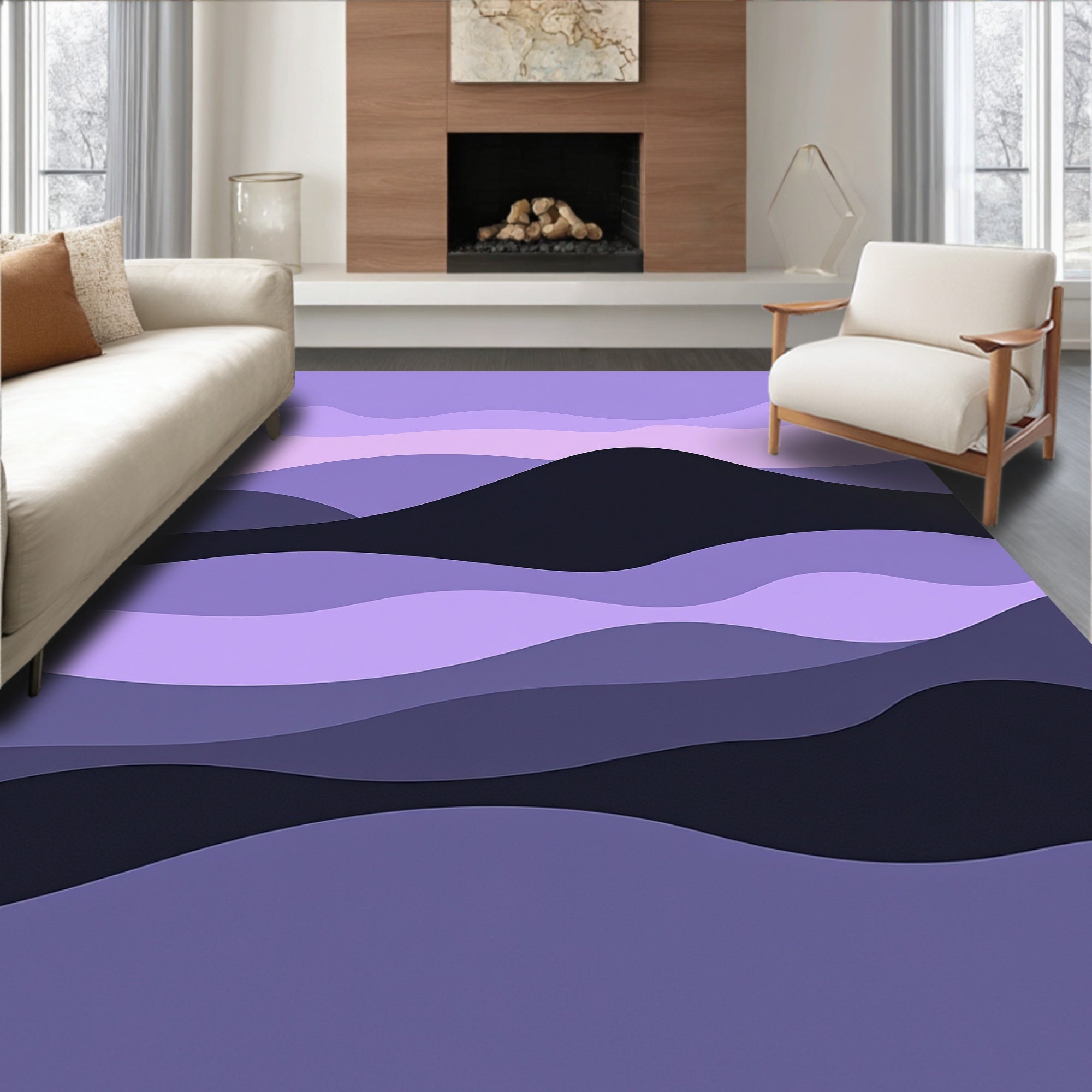 Serene Lavender Wave Landscape Rug
