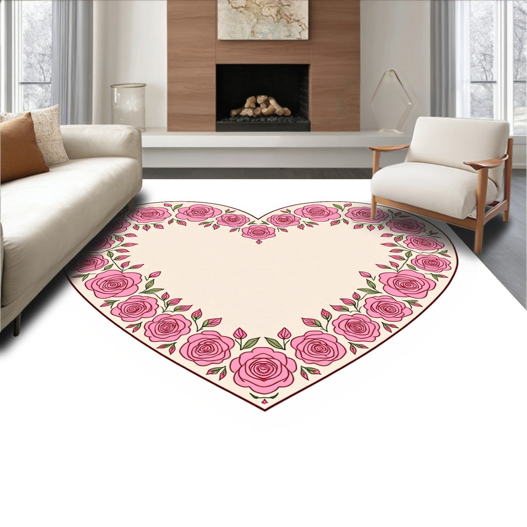 Pink Rose Heart Border Design Rug