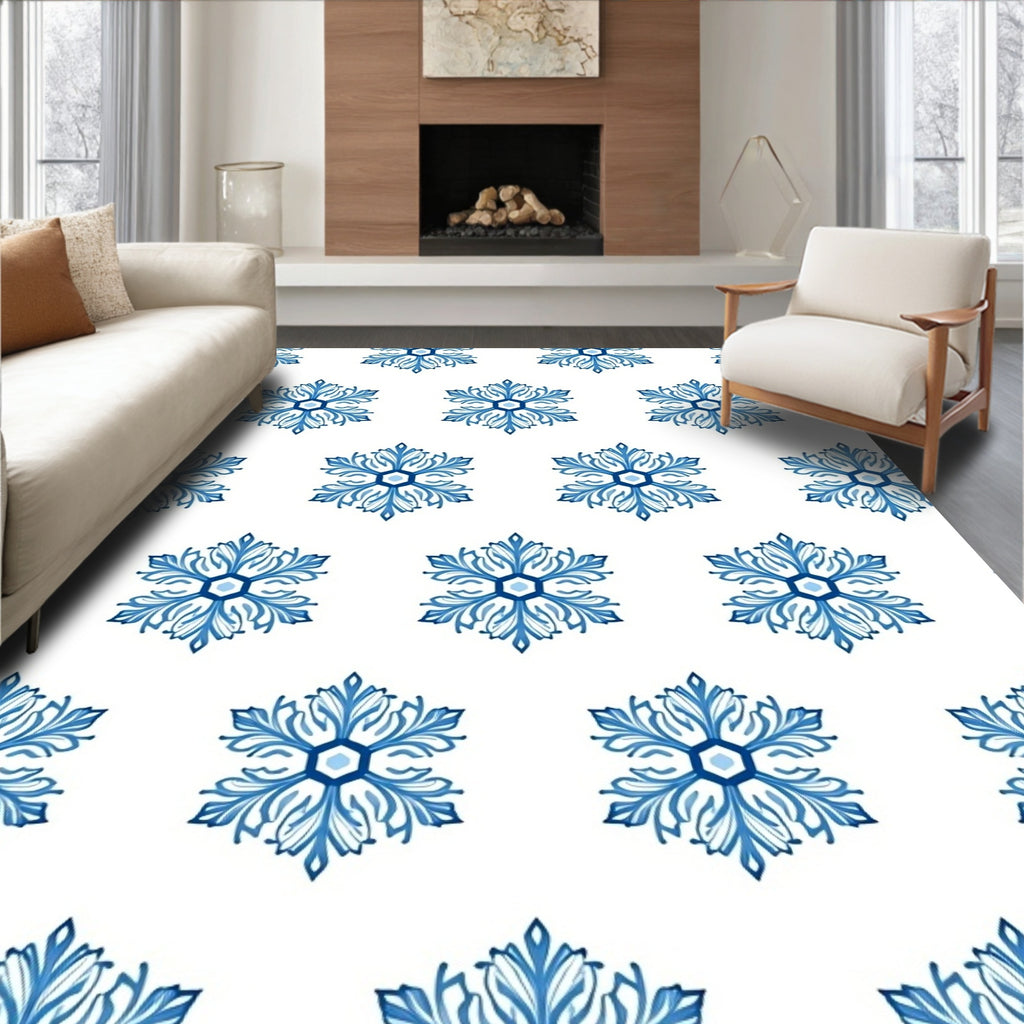 Blue Floral Hexagonal Pattern Rug