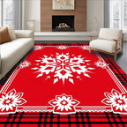 Red Plaid Snowflake Floral Design Rug