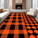 Orange and Black Plaid Dots Rug