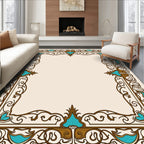 Ornate Teal Gold Scroll Border Rug