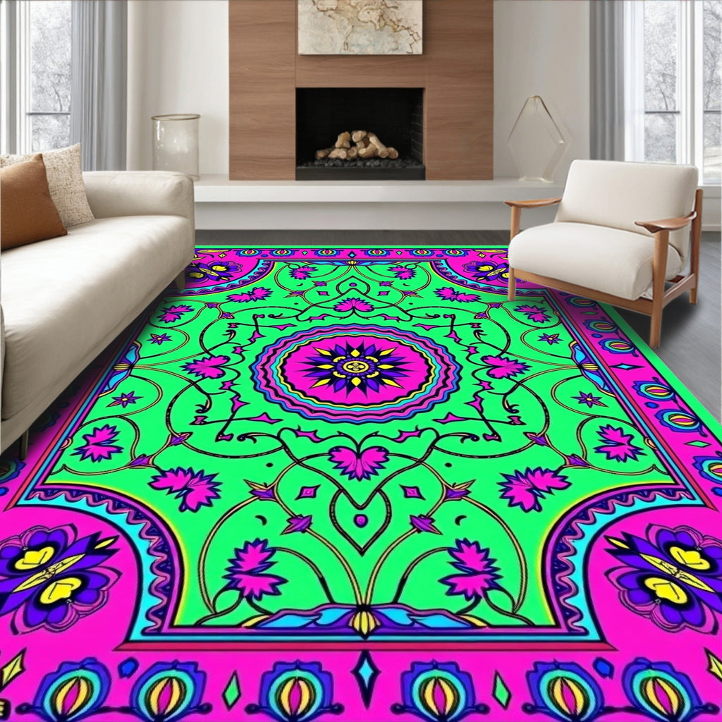 Vibrant Floral Mandala Patterned Rug