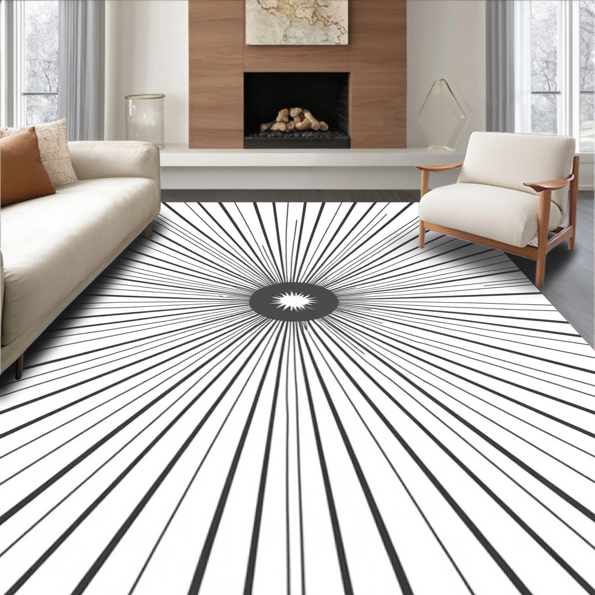 Starburst Black and White Lines Rug