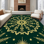 Golden Sunburst Mandala Botanical Pattern Rug