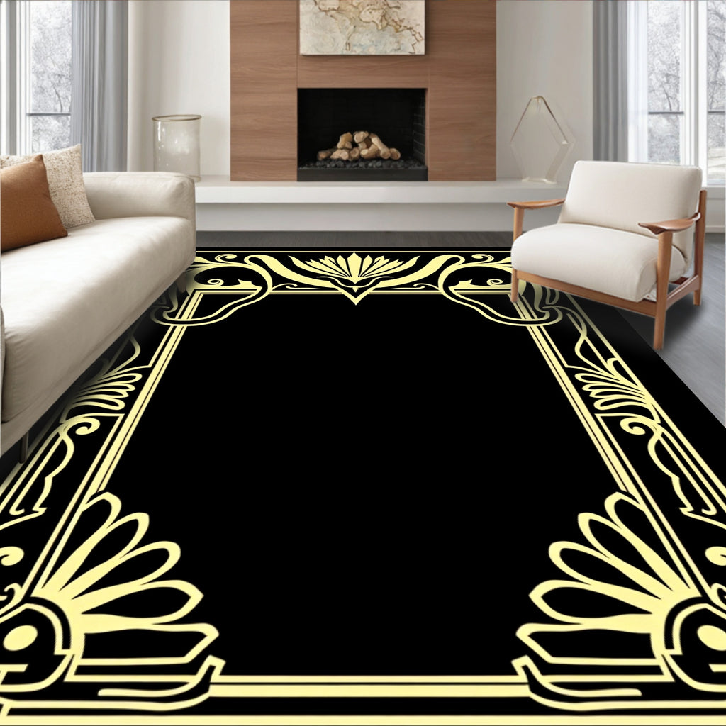 Art Nouveau Floral Scrollwork Frame Design Rug