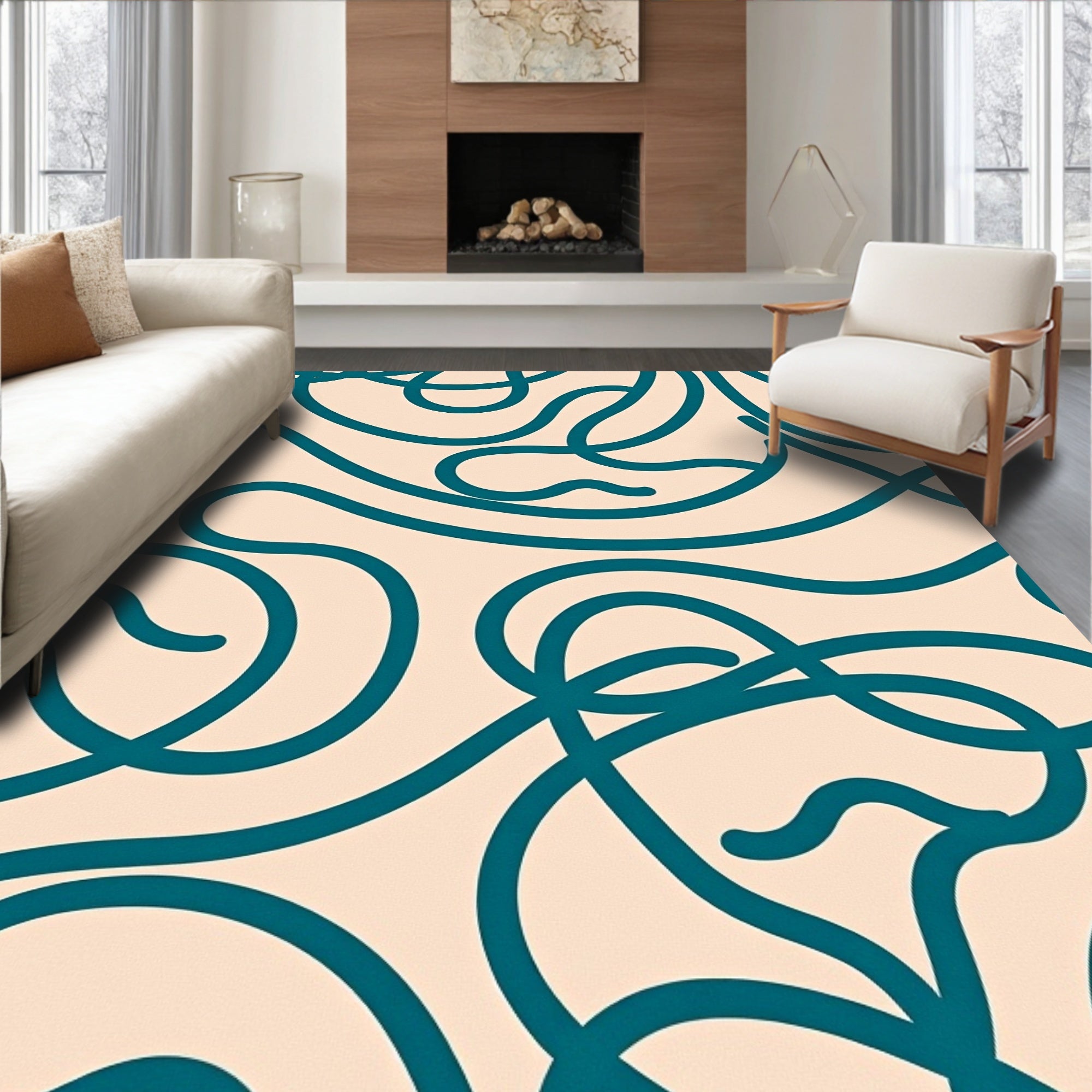 Teal Swirl Abstract Pattern Rug