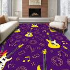 Yellow Electric Guitars Musical Notes Pattern Rug