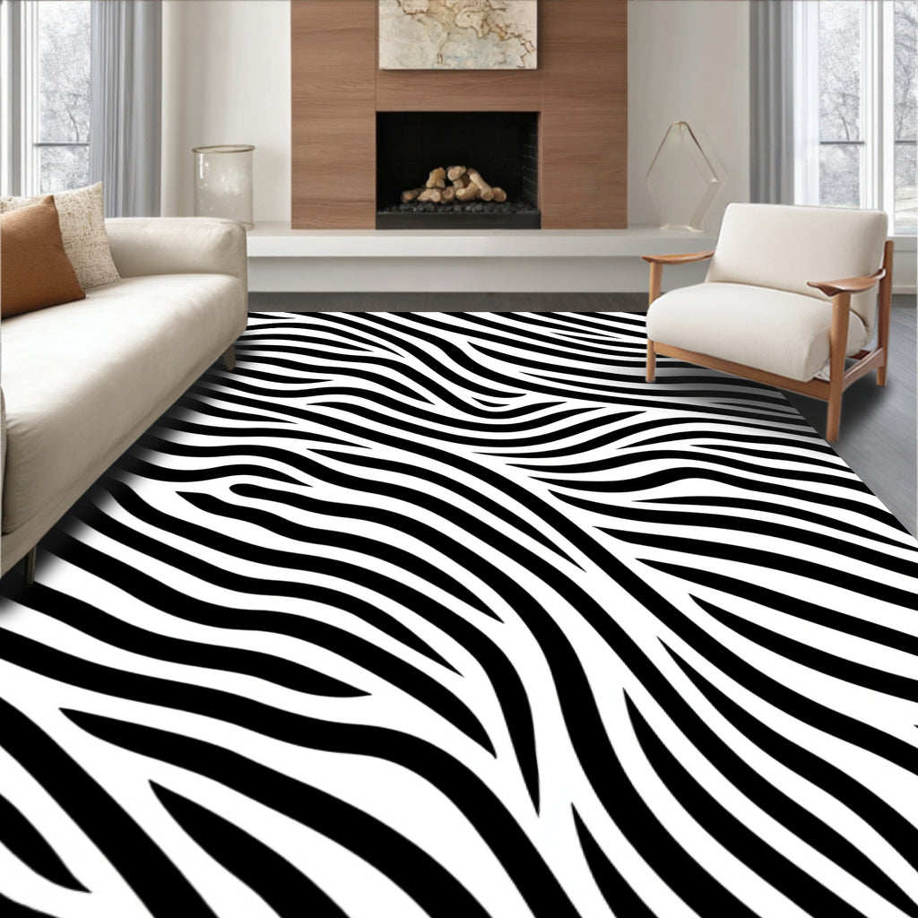 Bold Black White Stripe Pattern Rug