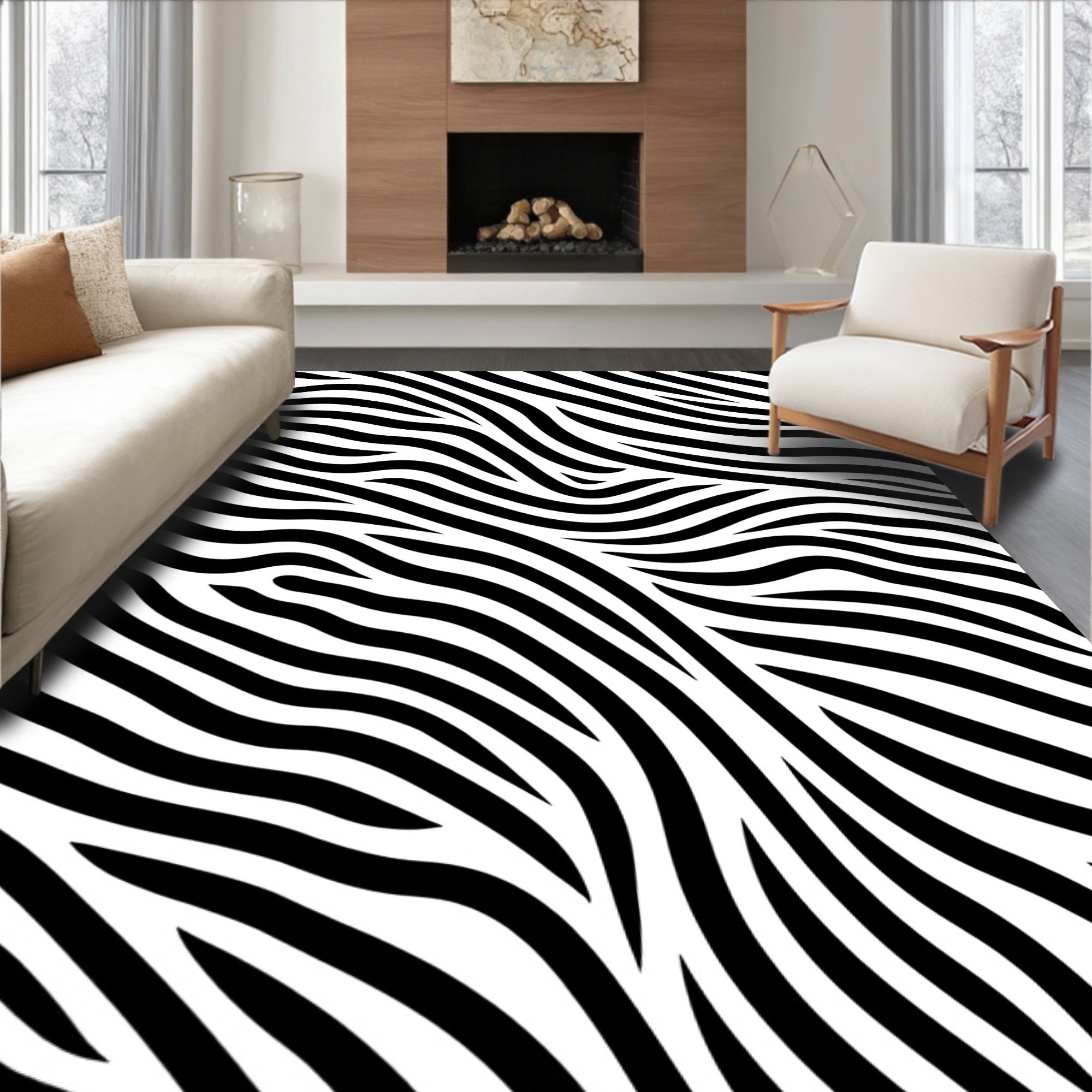 Bold Black White Stripe Pattern Rug