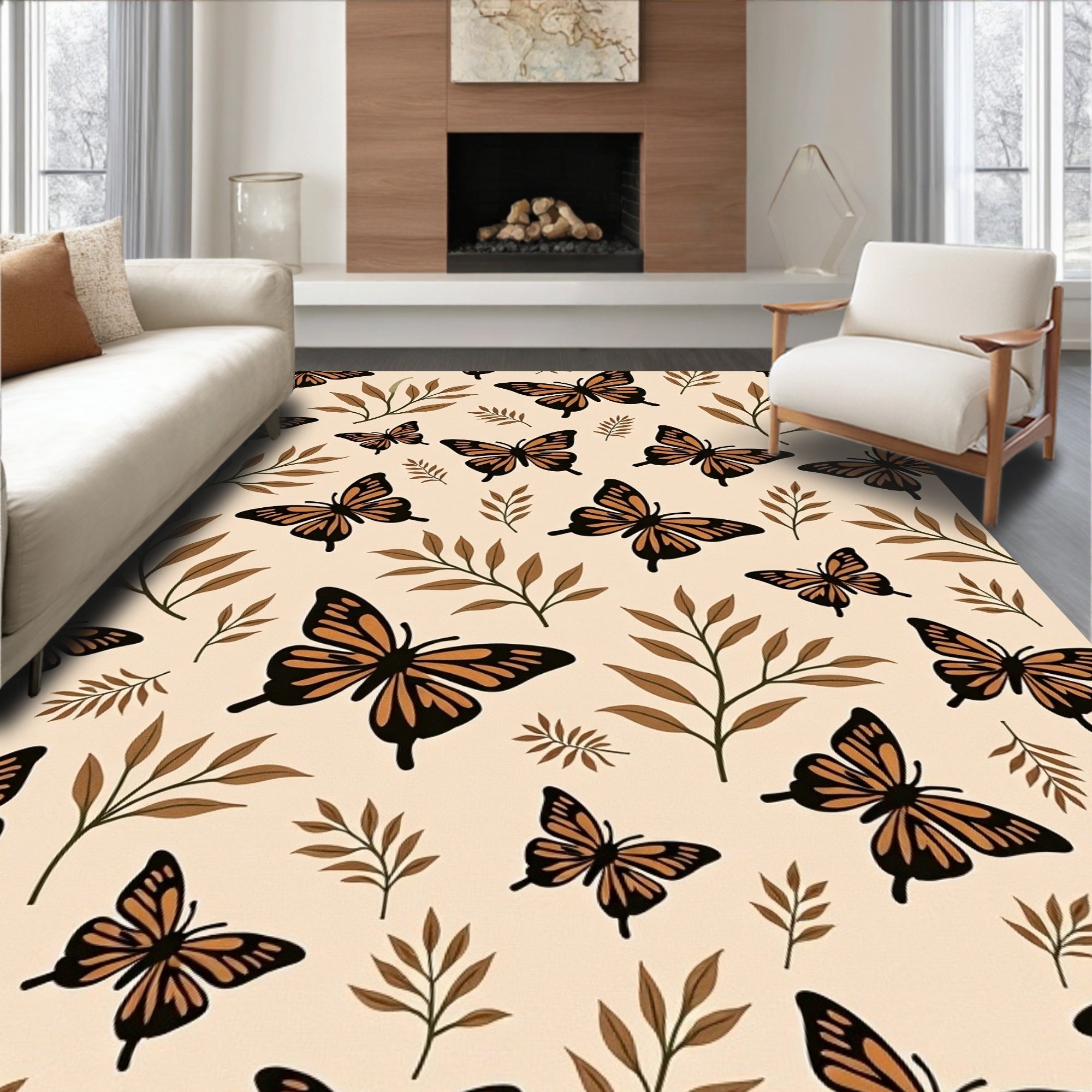 Brown Butterfly Leaf Pattern Rug