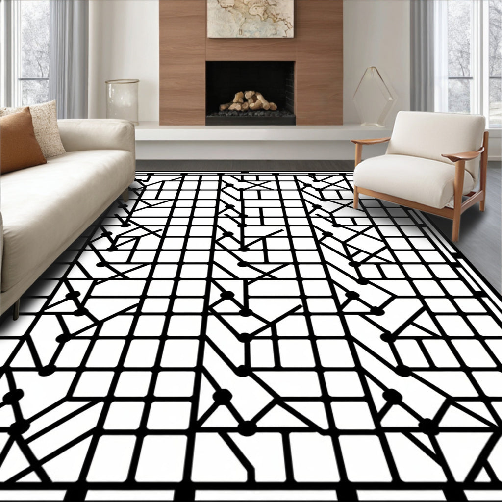 Bold Geometric Grid Dot Pattern Rug