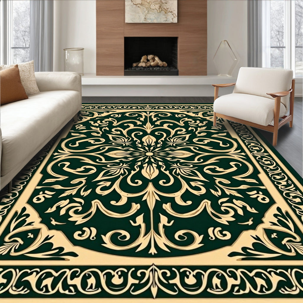 Elegant Ivory Floral Pattern Rug