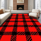 Classic Red Black Plaid Pattern Rug