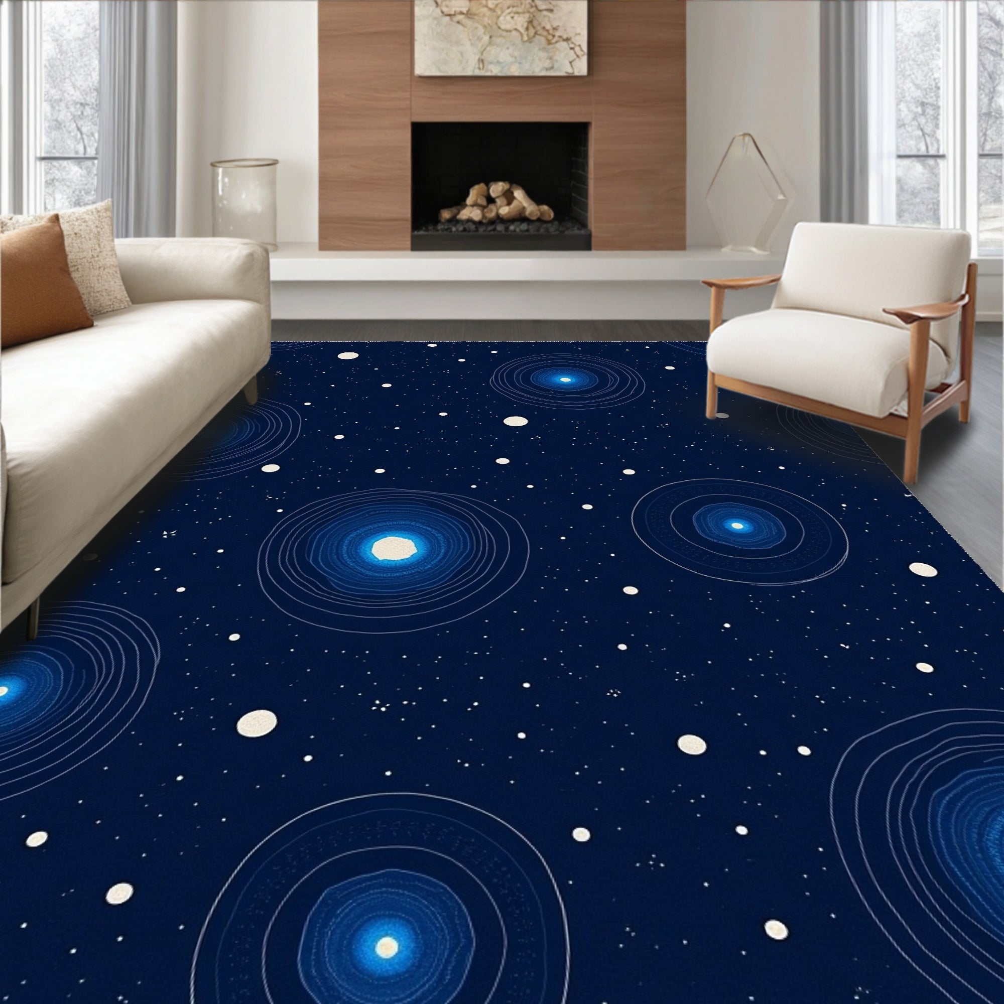 Blue Celestial Orbit Pattern Rug