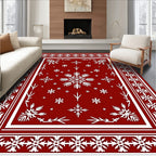 Red White Intricate Snowflake Pattern Rug