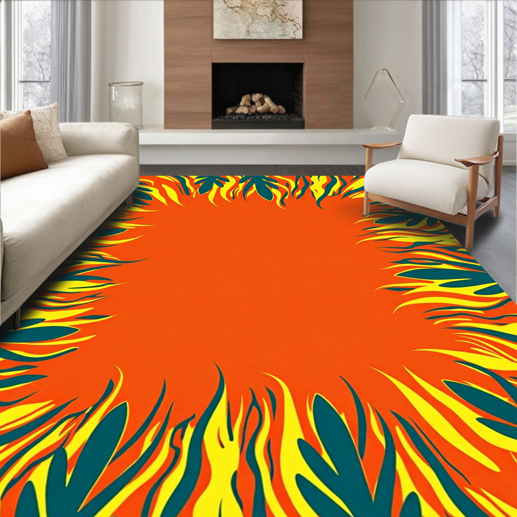 Bold Leaf Flame Pattern Rug