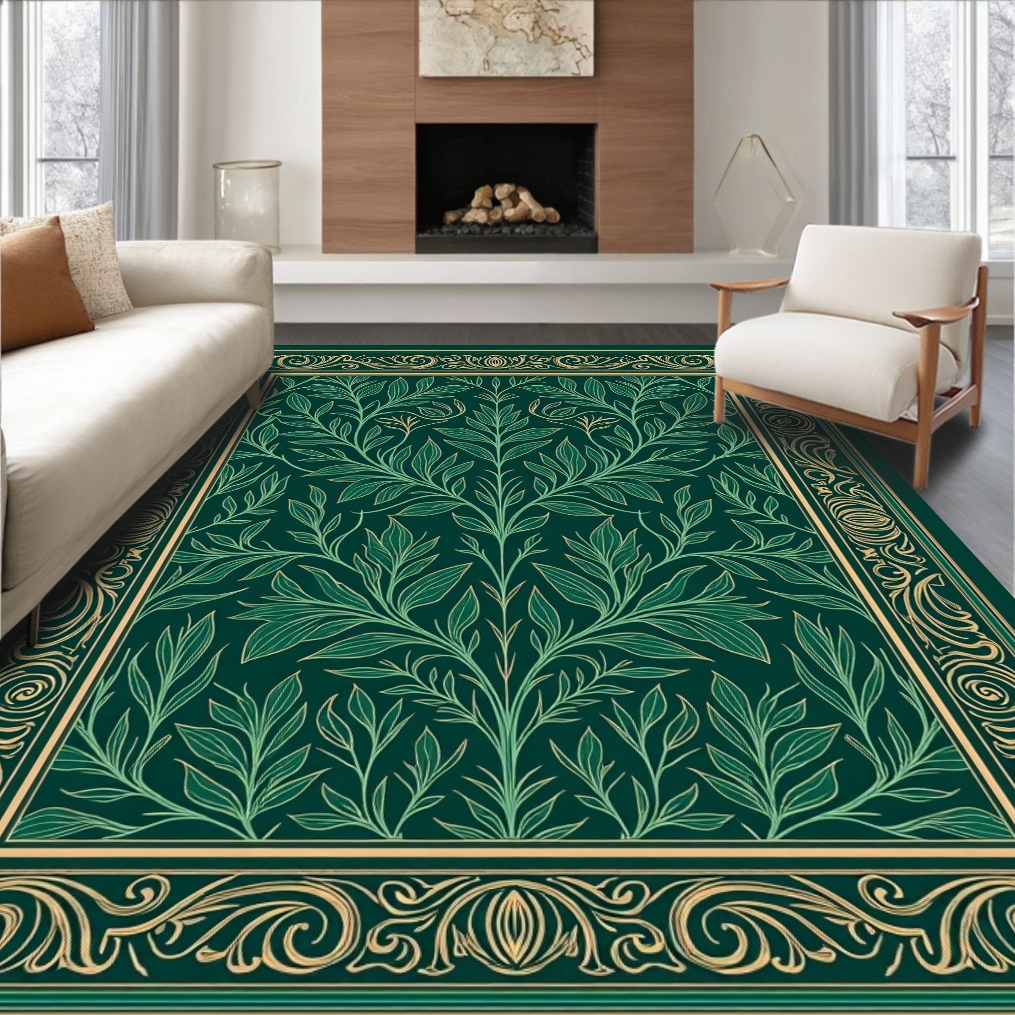 Emerald Garden Vines Border Rug