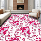 Whimsical Pink Floral Figure Pattern Rug