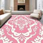 Pink Floral Damask Patterned Overlay Rug