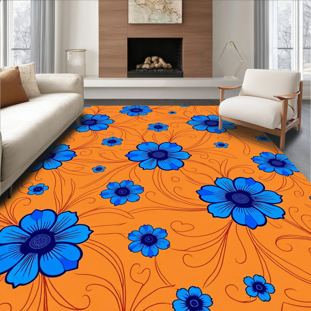 Bright Blue Floral Vines Rug
