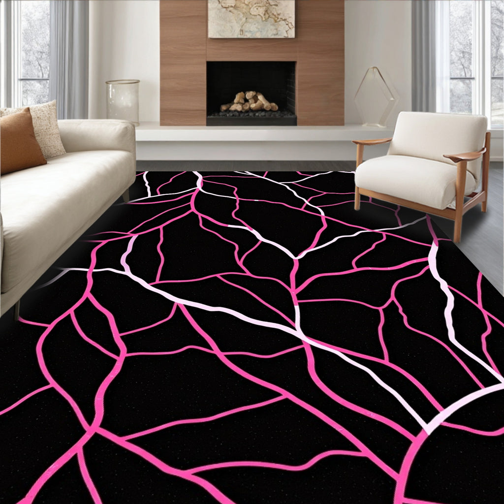 Abstract Pink White Vein Pattern Rug