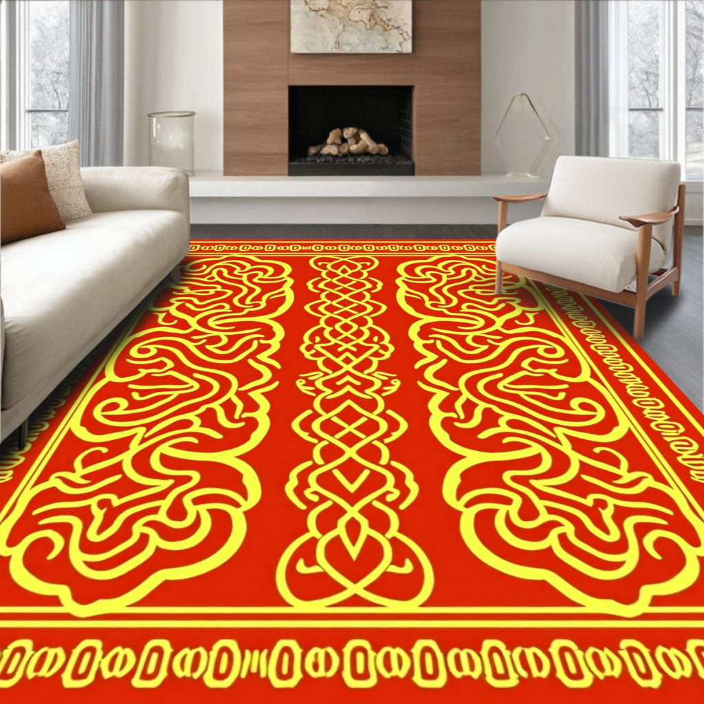 Red Gold Abstract Intertwined Pattern Rug