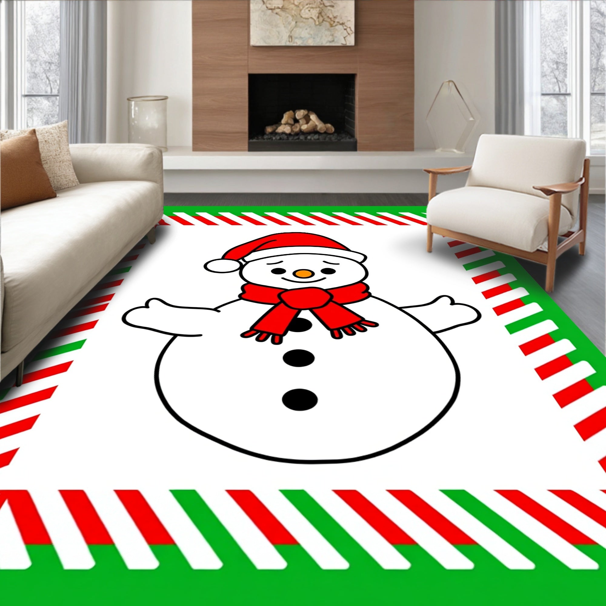 Festive Snowman With Red Scarf Rug