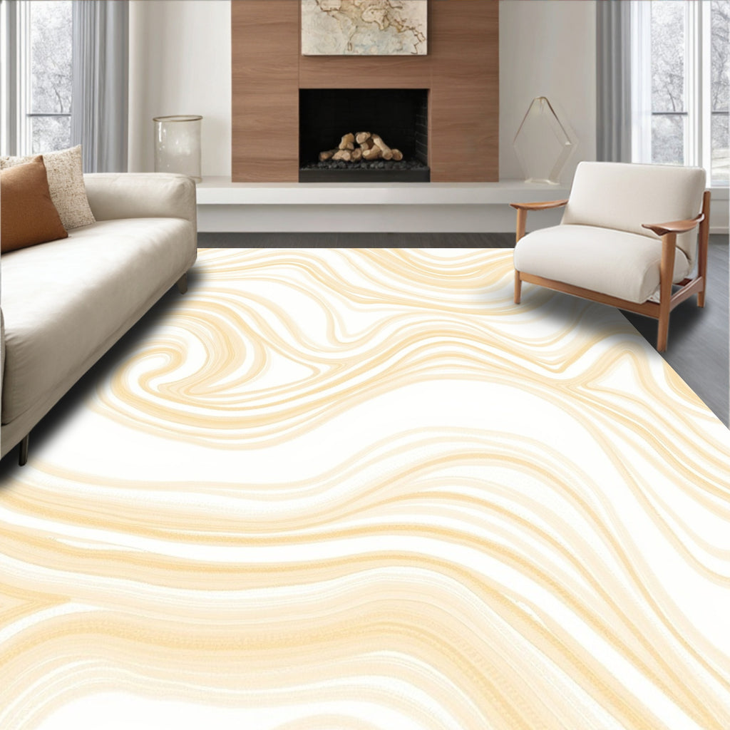 Creamy Marbled Swirl Abstract Rug