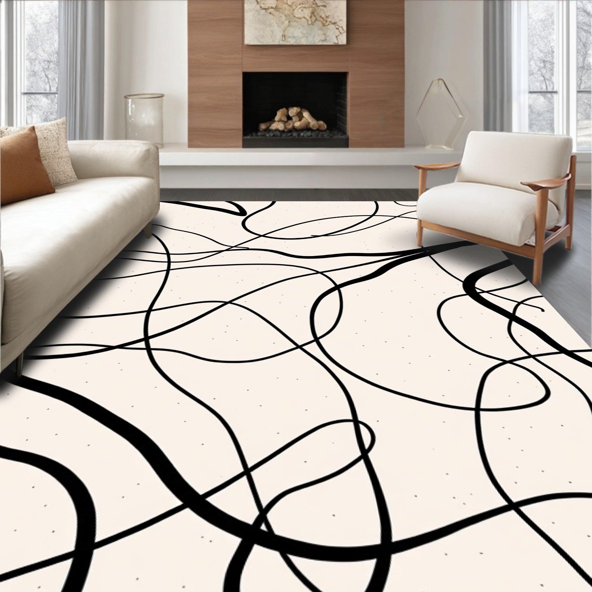 Abstract Black Swirls Pattern Rug