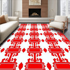 Red Rectangular Ornate Geometric Design Rug