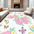 Pastel Butterfly Floral Whimsical Design Rug