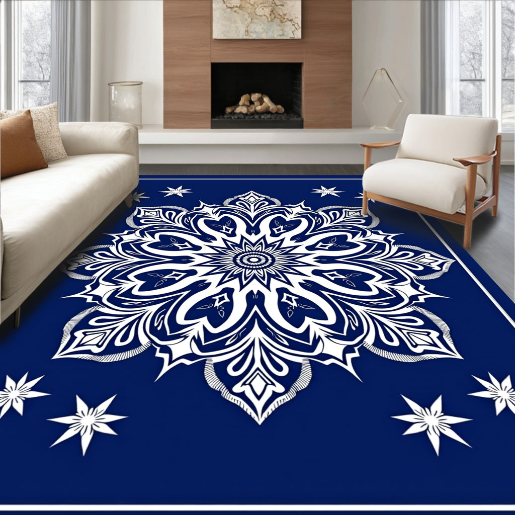 Intricate White Starburst Mandala Design Rug
