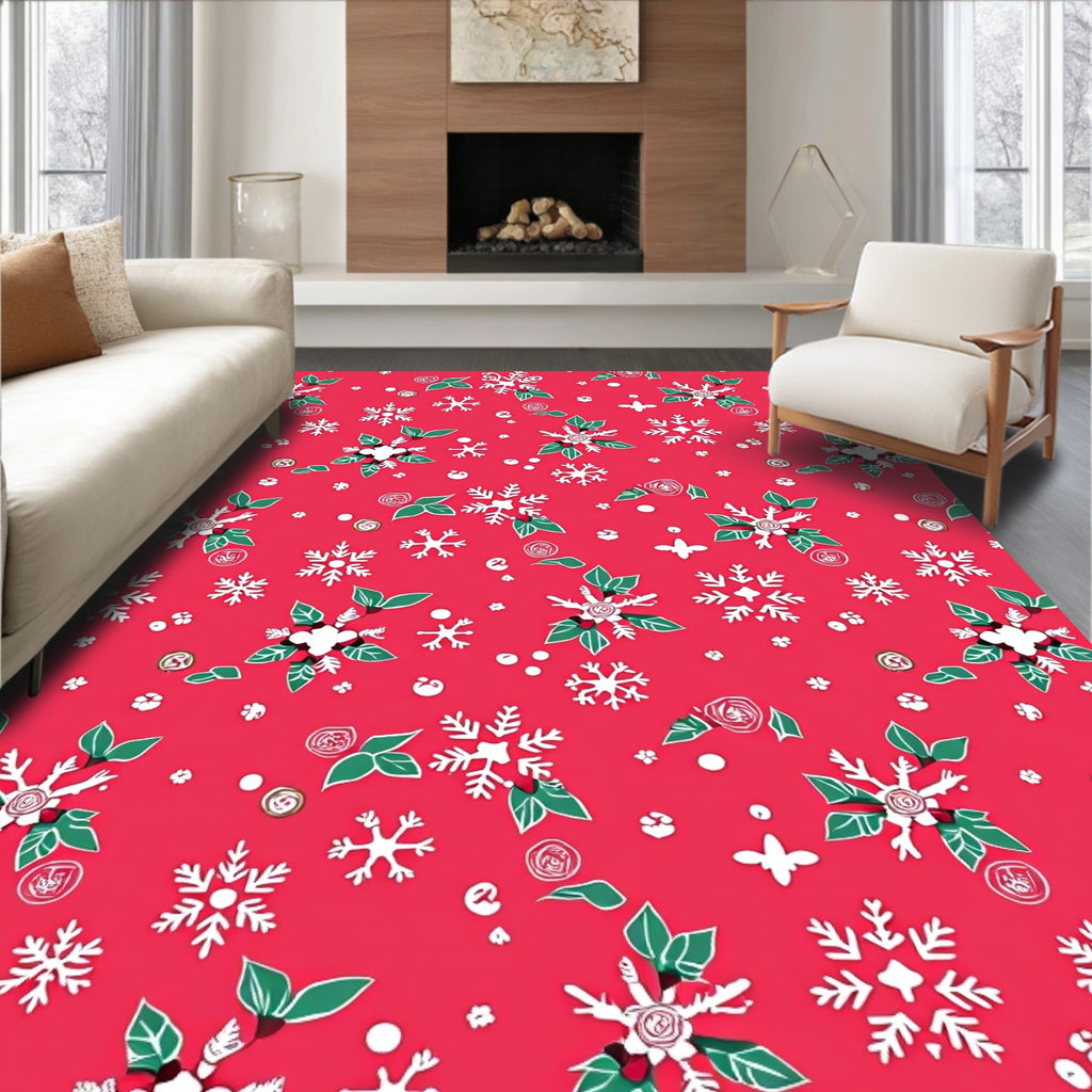 Red Festive Snowflake Floral Pattern Rug