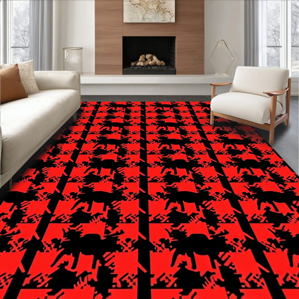 Bold Red Black Animal Pattern Rug