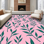 Green Leaf Branches Pink Backdrop Rug