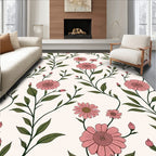 Vintage Pink Floral Vine Pattern Rug