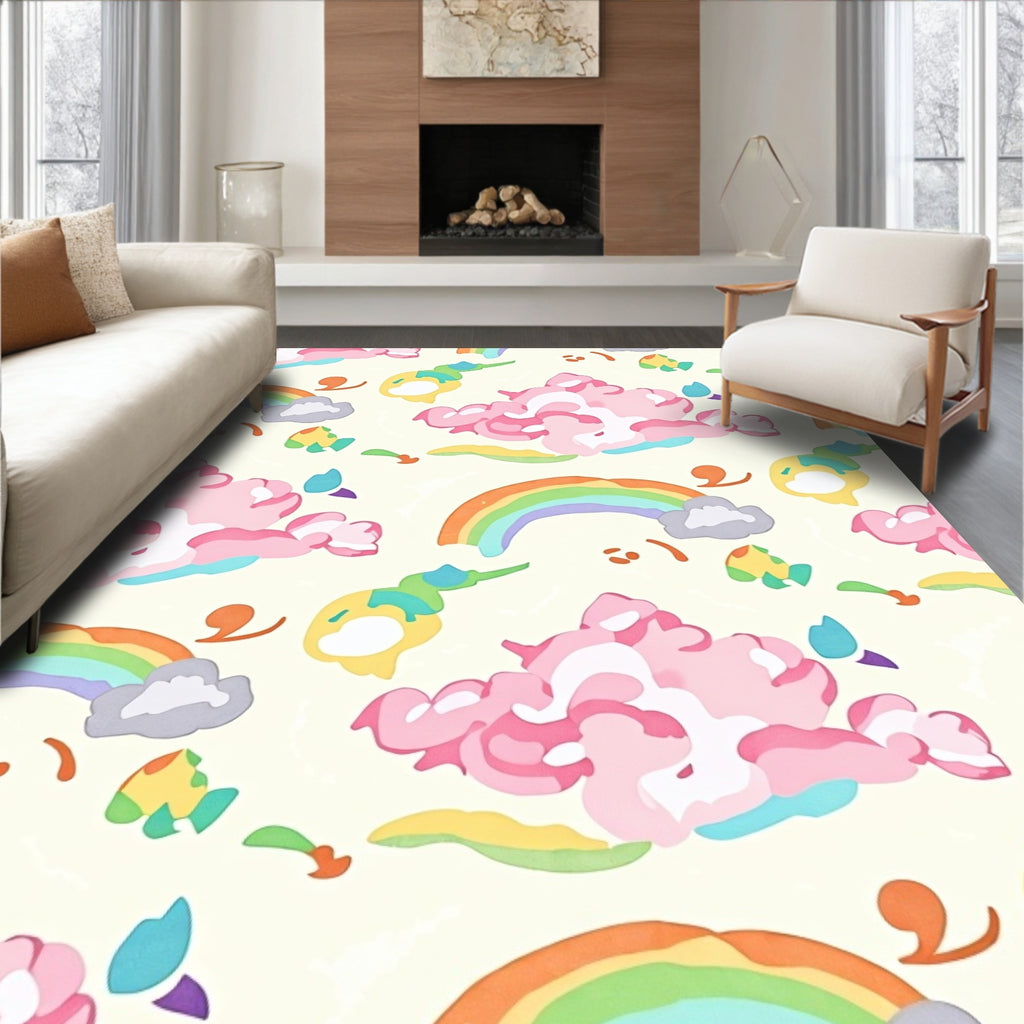 Whimsical Rainbow Clouds Pattern Design Rug