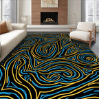 Wavy Blue Yellow Lines Pattern Rug