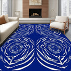 Abstract White Swirl Indigo Pattern Rug