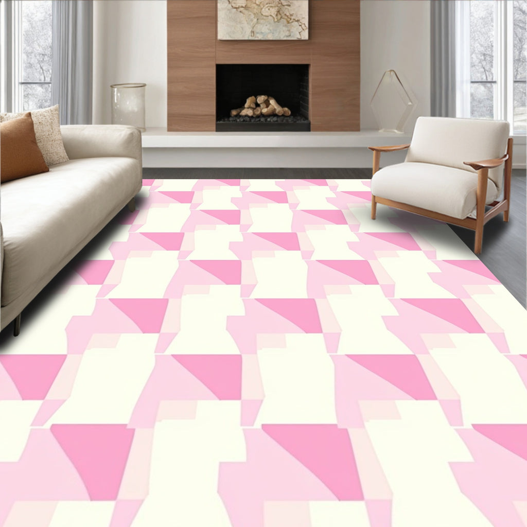 Pink Neutral Geometric Abstract Pattern Rug