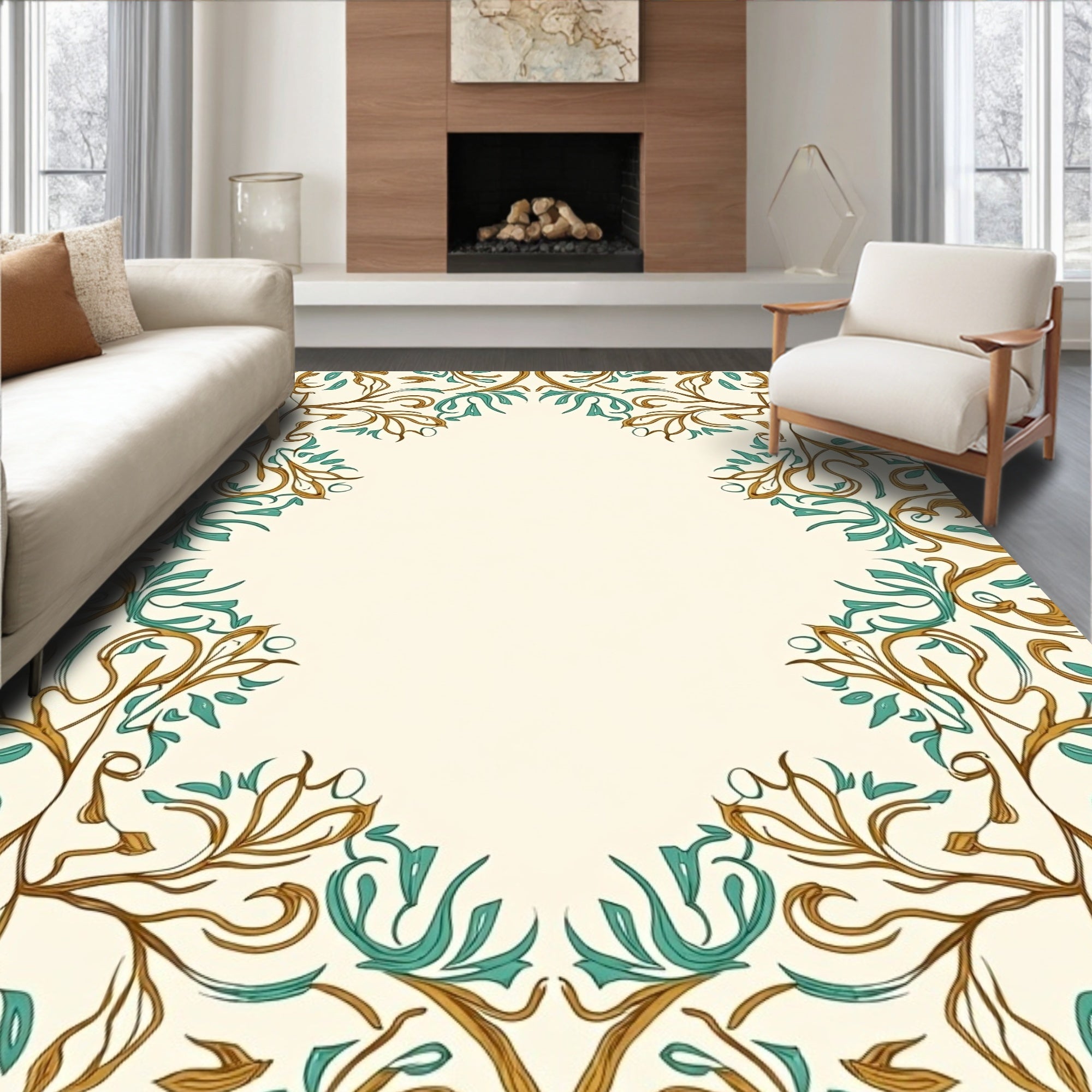 Elegant Floral Swirl Pattern Rug