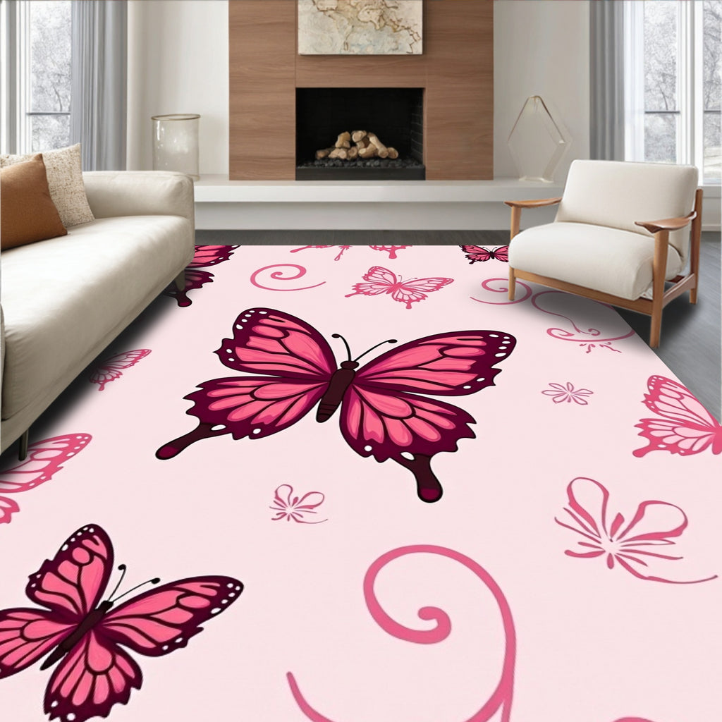 Pink Butterflies and Swirls Pattern Rug