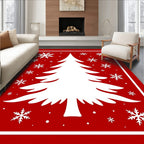 Festive Red Christmas Tree Snowflakes Rug