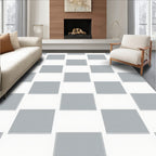 Alternating Grey White Rectangle Pattern Rug