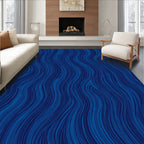 Deep Blue Wavy Line Pattern Rug